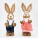 Casal De Coelhos De Páscoa Decoração em Palha Coelhinhos 39cm