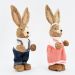 Casal De Coelhos De Páscoa Decoração em Palha Coelhinhos 39cm
