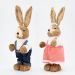 Casal De Coelhos De Páscoa Decoração em Palha Coelhinhos 39cm