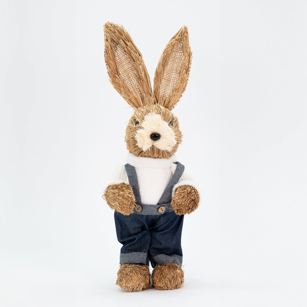 Casal De Coelhos De Páscoa Decoração em Palha Coelhinhos 39cm