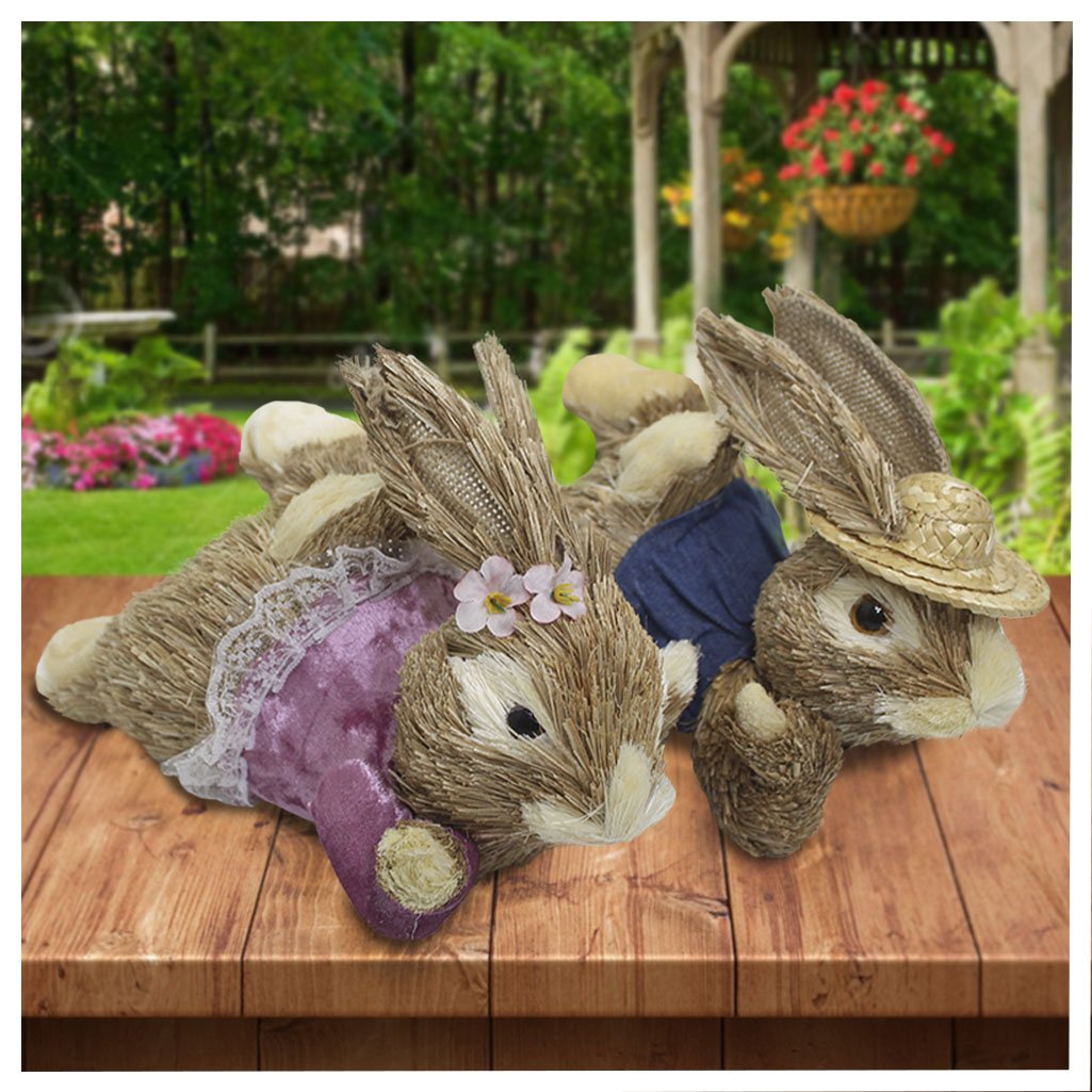 Casal De Coelhos De Páscoa Deitados Decoração Enfeite Coelhinhos 24cm