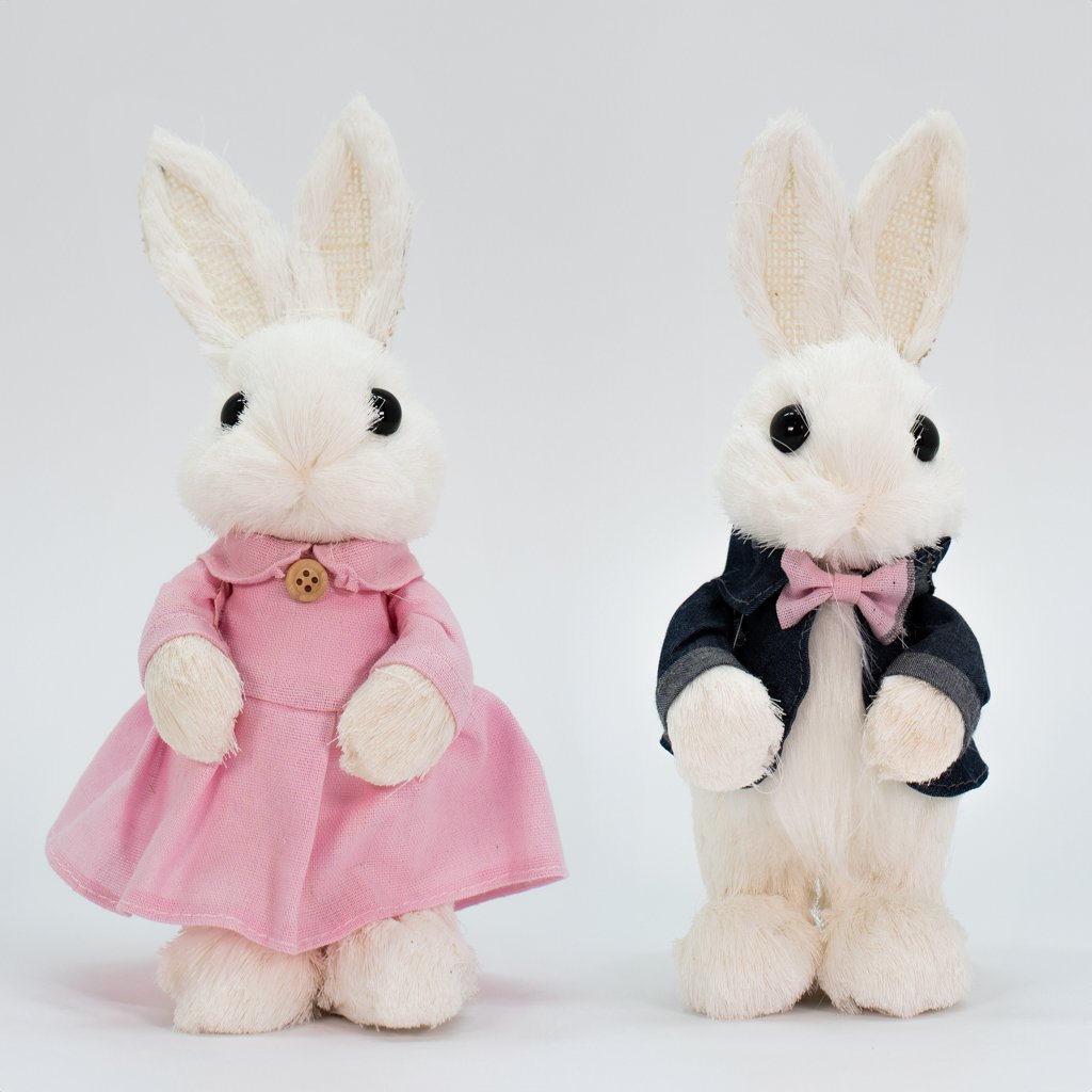 Casal De Coelhos De Páscoa Enfeite Decoração Coelhinhos 25cm
