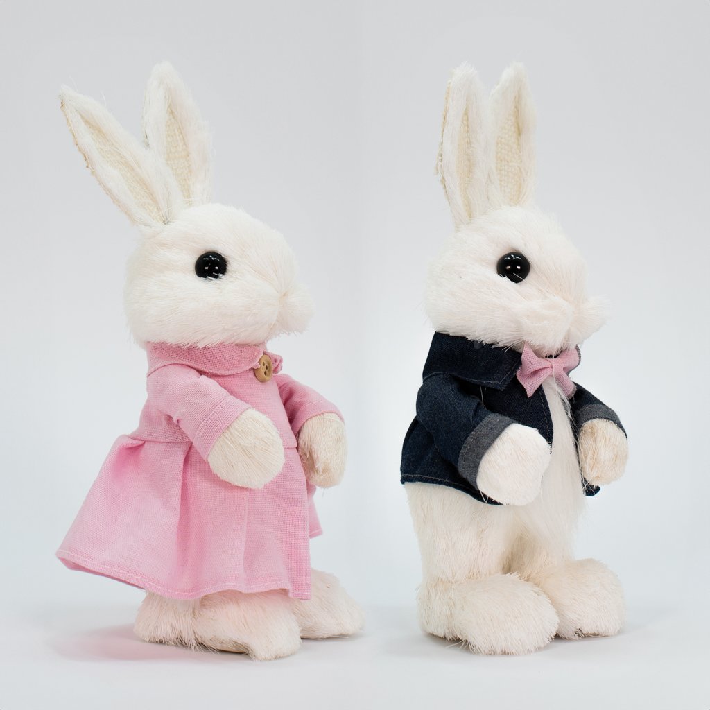 Casal De Coelhos De Páscoa Enfeite Decoração Coelhinhos 25cm