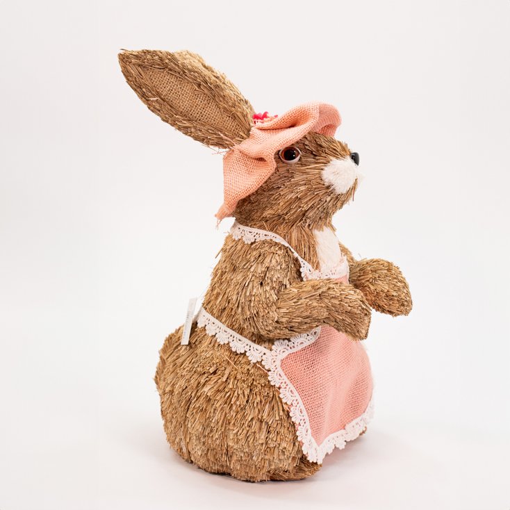 Casal De Coelhos De Páscoa Rústico Decoração Artesanal Palha