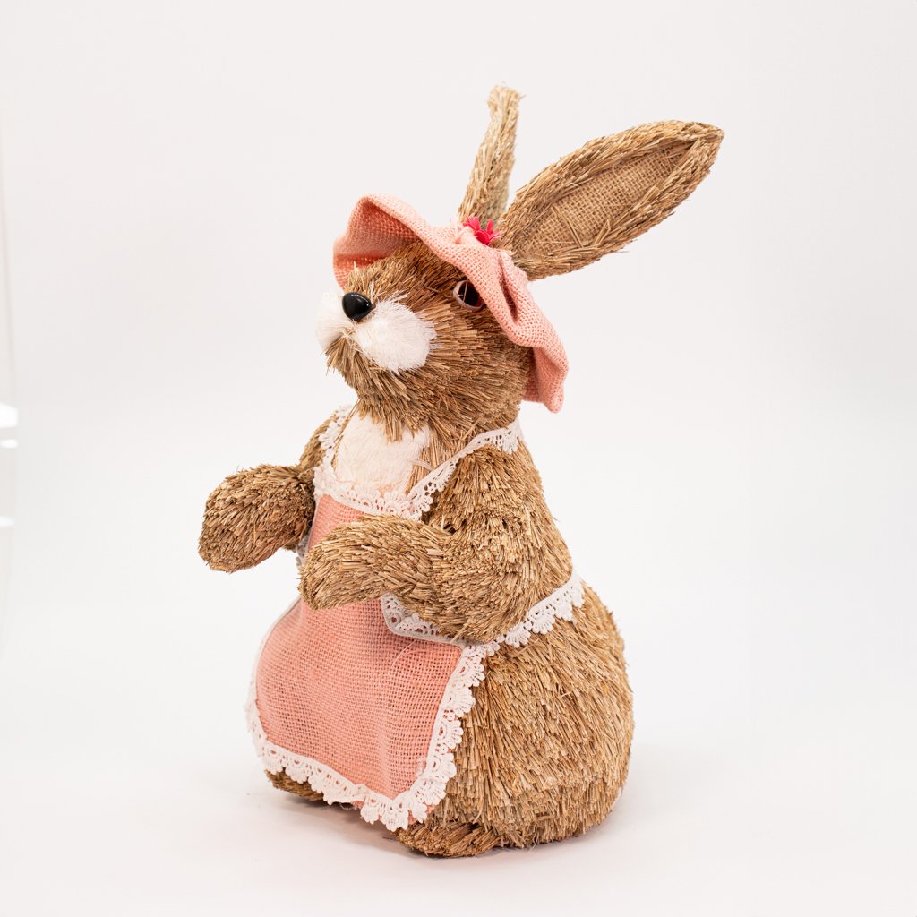 Casal De Coelhos De Páscoa Rústico Decoração Artesanal Palha