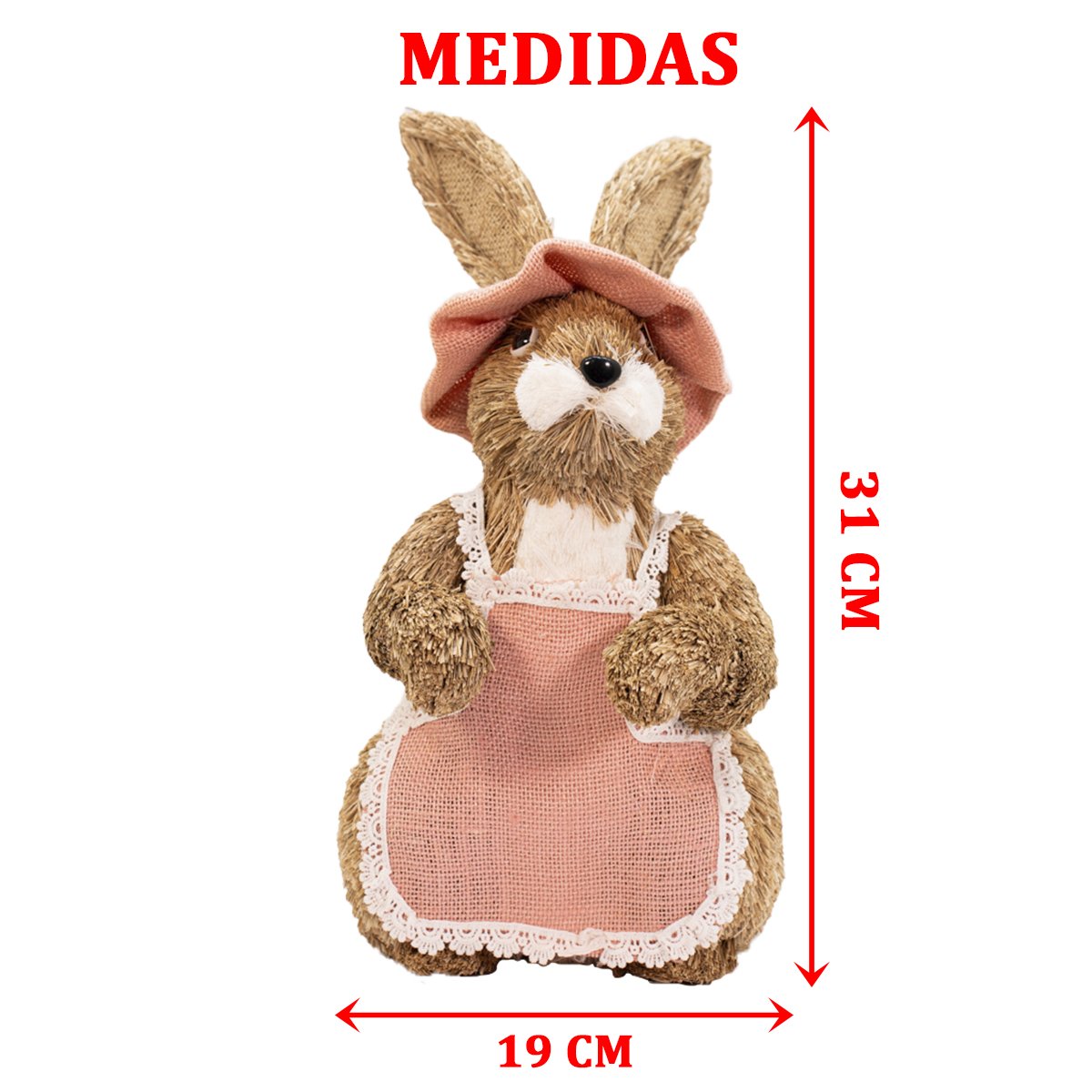 Casal De Coelhos De Páscoa Rústico Decoração Artesanal Palha