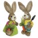 Casal De Coelhos De Palha Páscoa Decoração Enfeite Coelhinhos 34cm