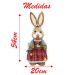 Casal De Coelhos Páscoa Decoração em Palha Coelhinhos Xadrez 54cm