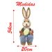 Casal De Coelhos Páscoa Decoração em Palha Coelhinhos Xadrez 54cm