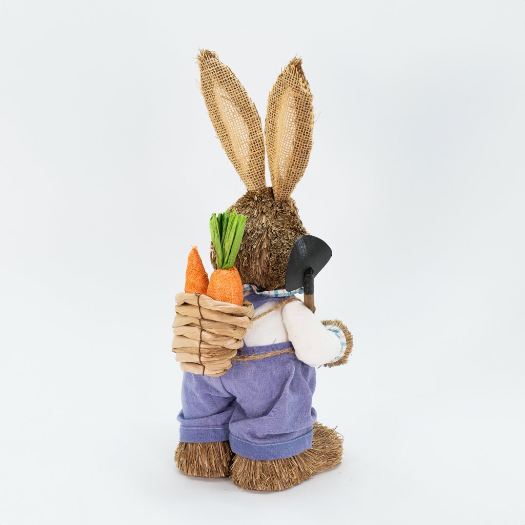 Casal De Coelhos Páscoa Palha Decoração Coelhinhos Trabalhadores 46cm