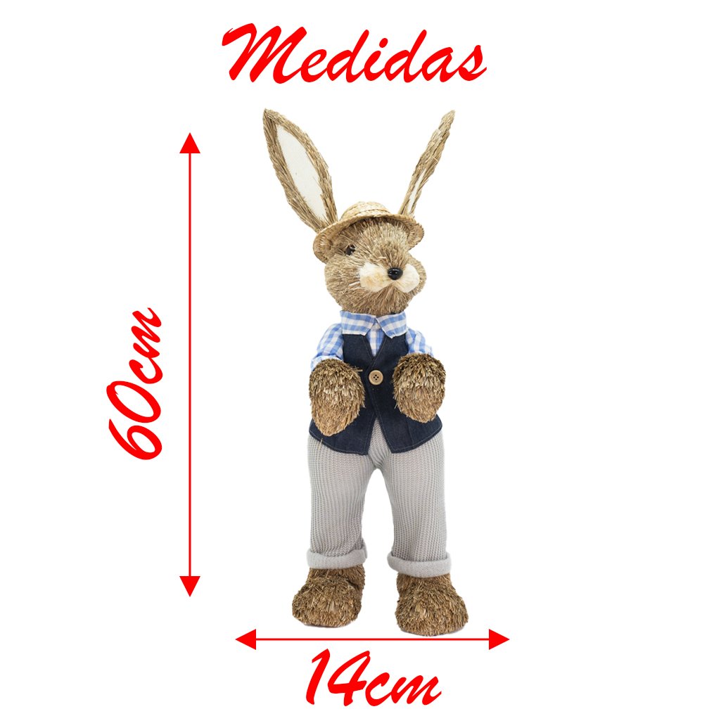 Casal de Coelhos Páscoa em Palha Coelhinhos Camponês Enfeite 60cm
