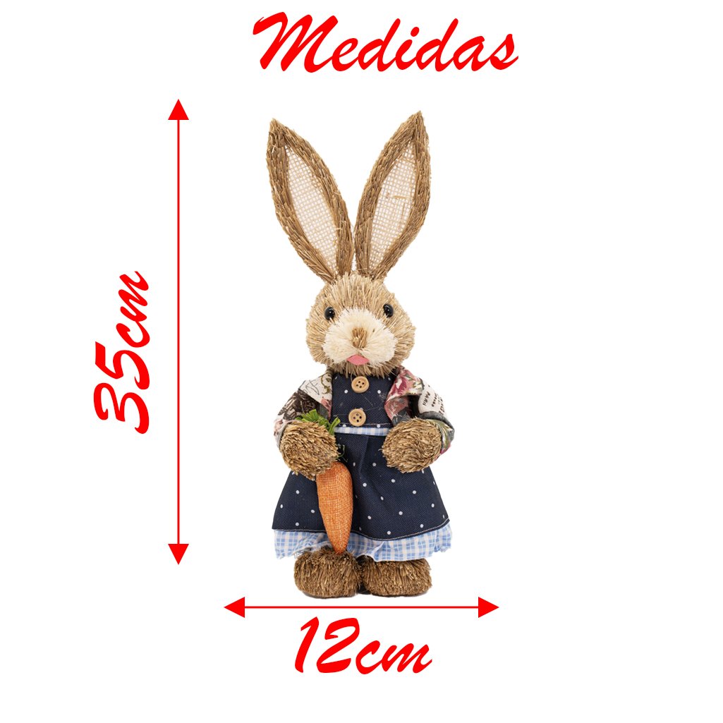 Casal de Coelhos de Páscoa Palha Coelhinhos Azul Escuro 35cm