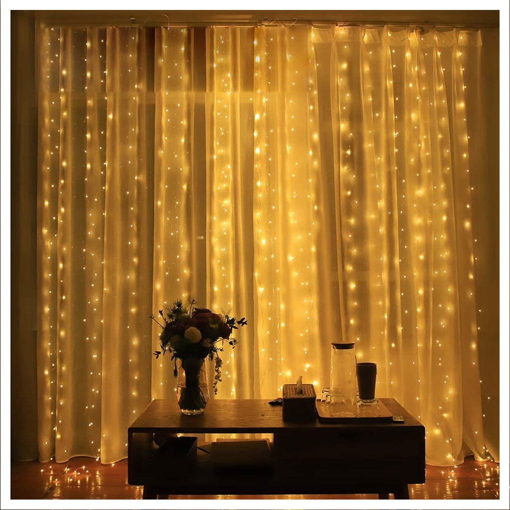 Cascata Cortina De Natal 780 LED Luz Amarela 8 Funções 5x3m 220V