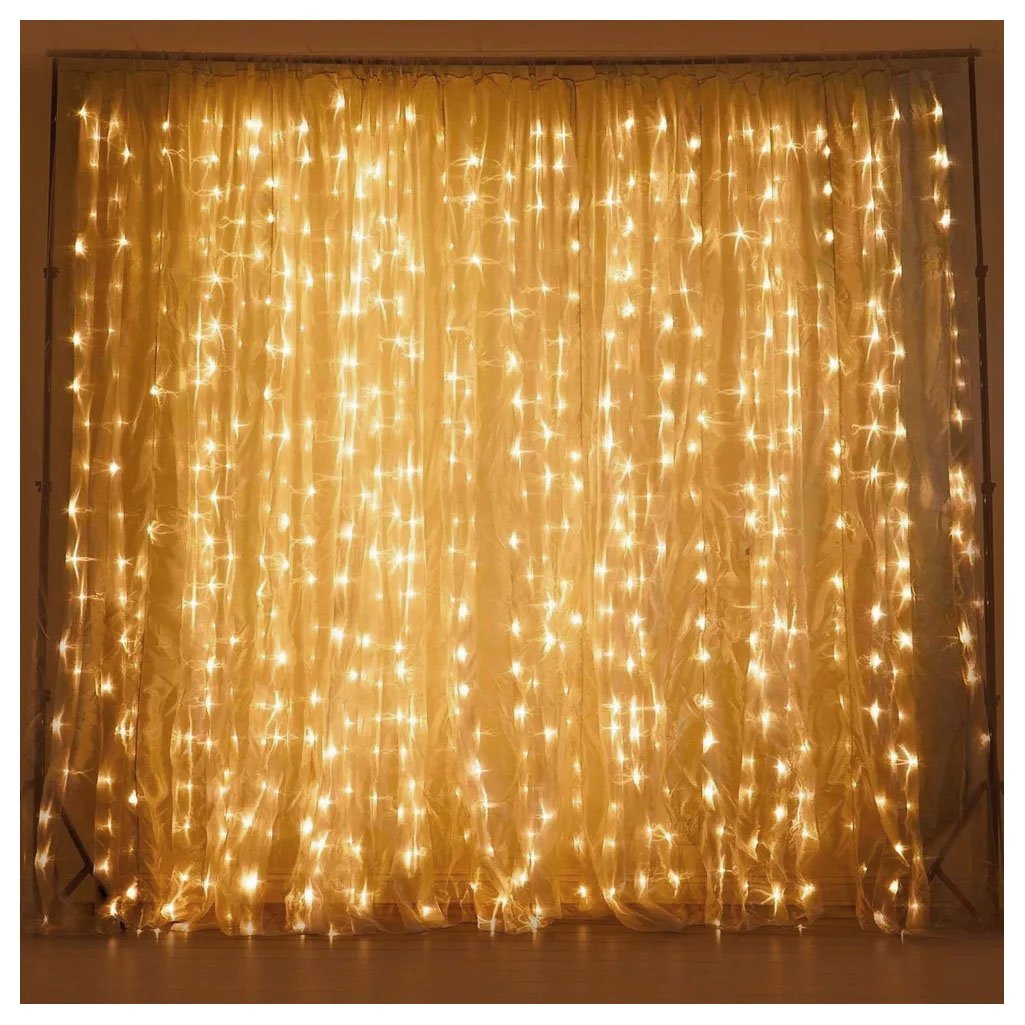 Cascata De Natal 320 LED Luz Amarela 8 Funções 3x2m 220V