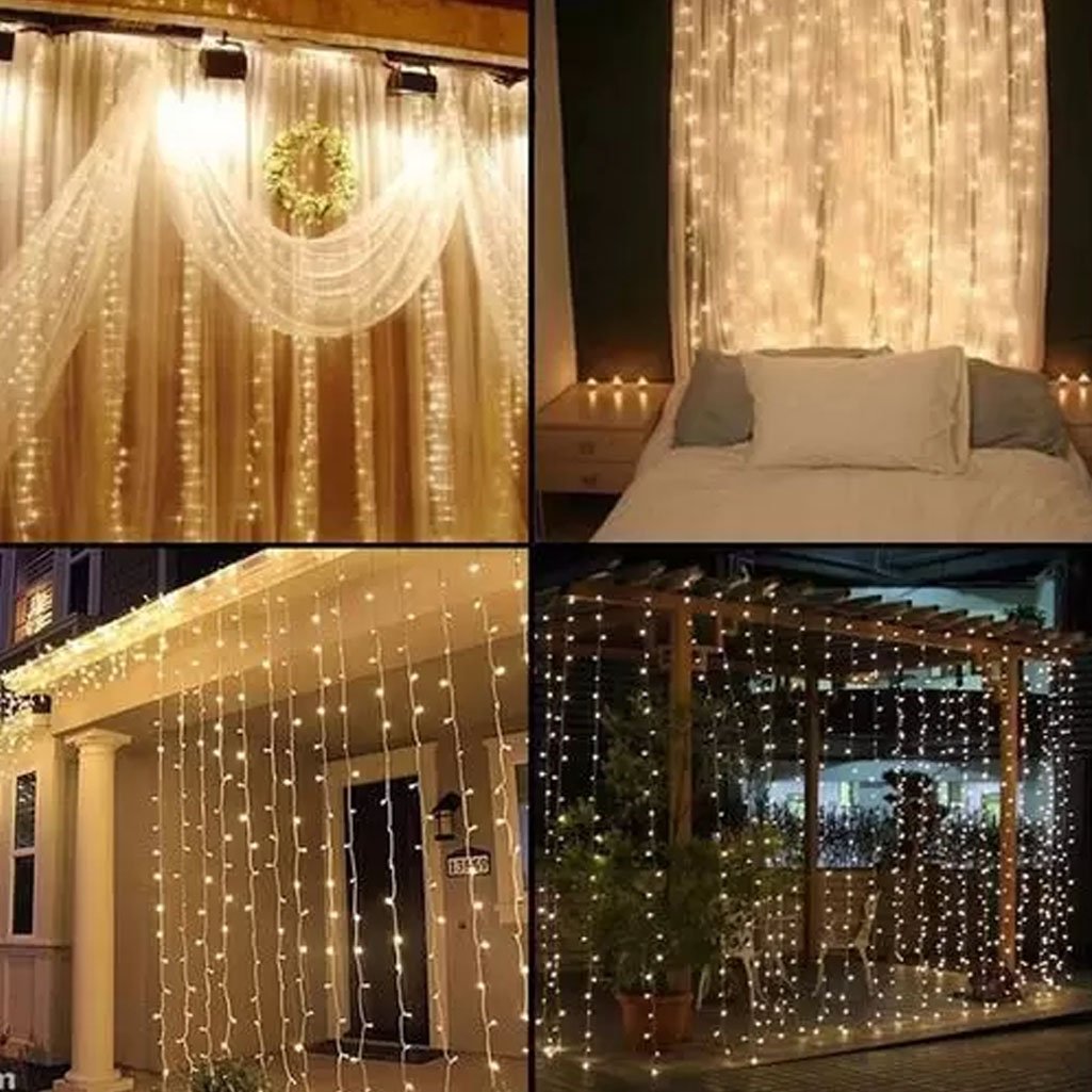 Cascata De Natal 320 LED Luz Amarela 8 Funções 3x2m 220V