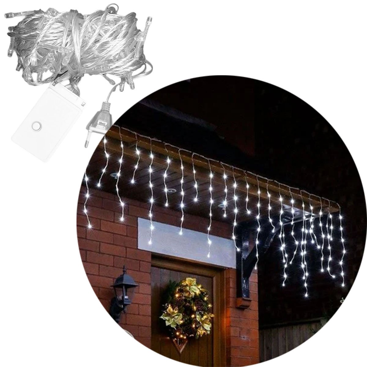 Cascata Pisca Enfeite Natal 288 Lâmpadas LEDs Branco 4M 220v