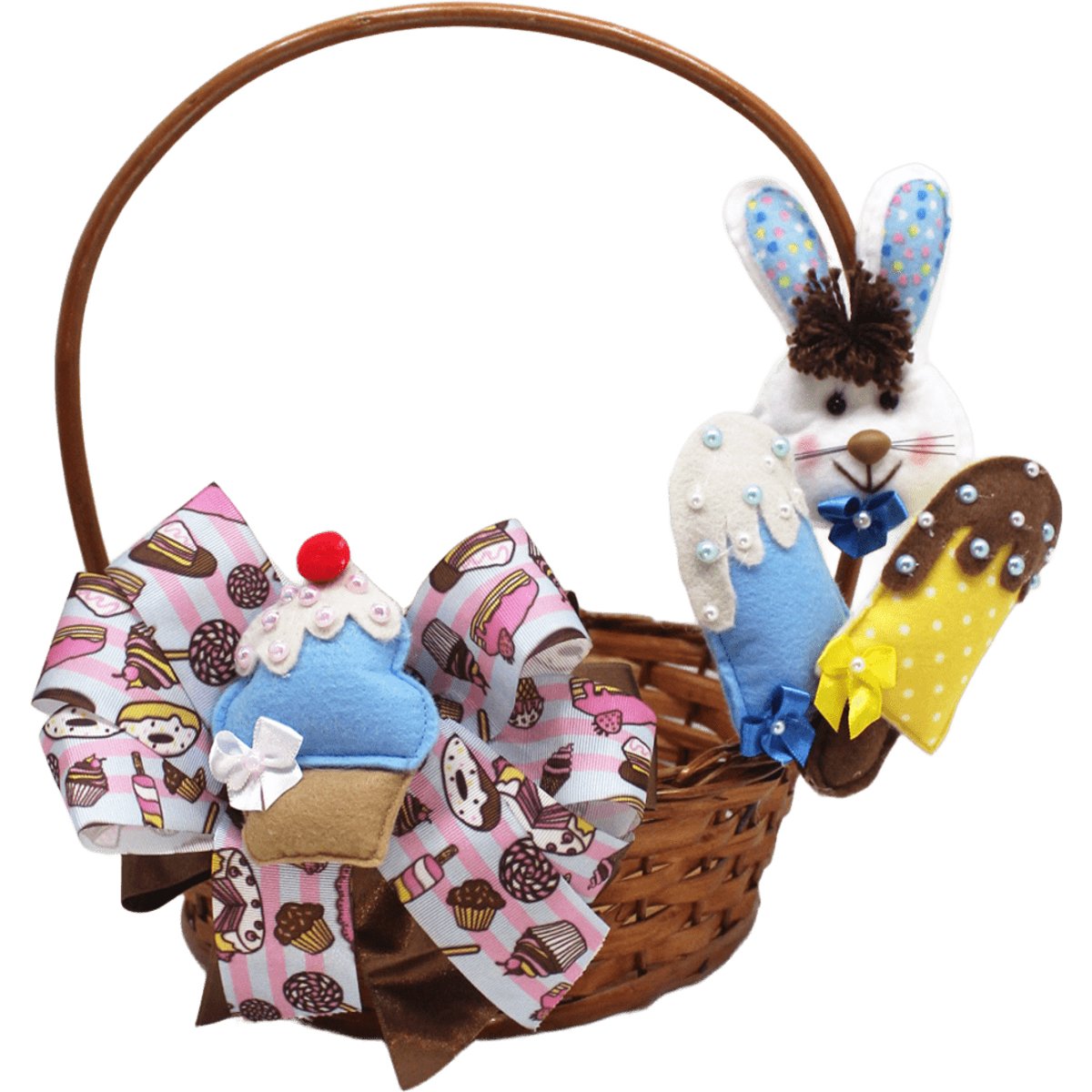 Cesta Páscoa Decoração Artesanal Coelho Cores Aleatório 30cm