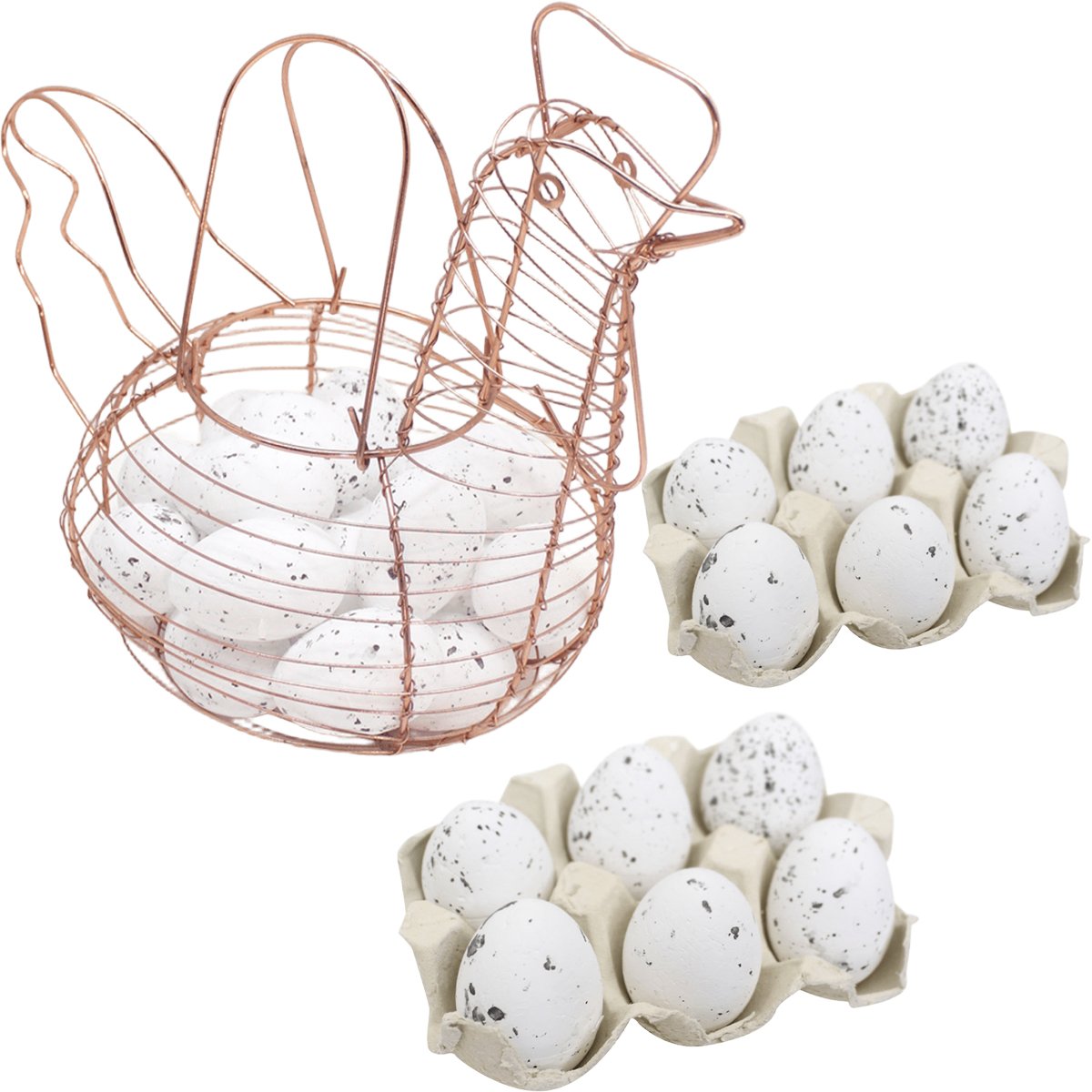 Cesto Galinha Porta Ovos Aramado Decorativo 18 Ovos Branco