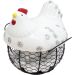 Cesto Galinha Porta Ovos Cerâmica Decorativo 12 Ovos Branco