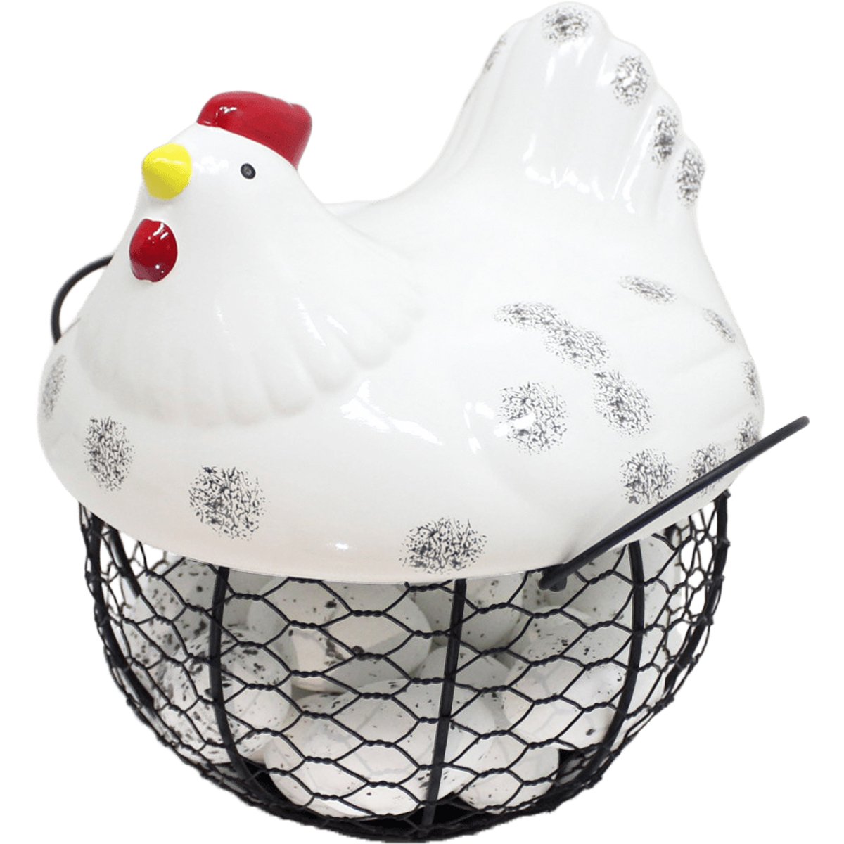 Cesto Galinha Porta Ovos Cerâmica Decorativo 12 Ovos Branco