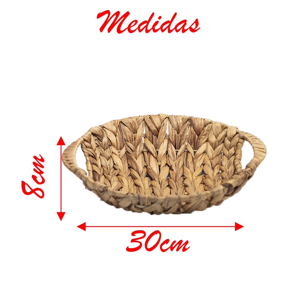 Cesto Redondo Fruteira Enfeite Palha Seagrass Natural 30cm