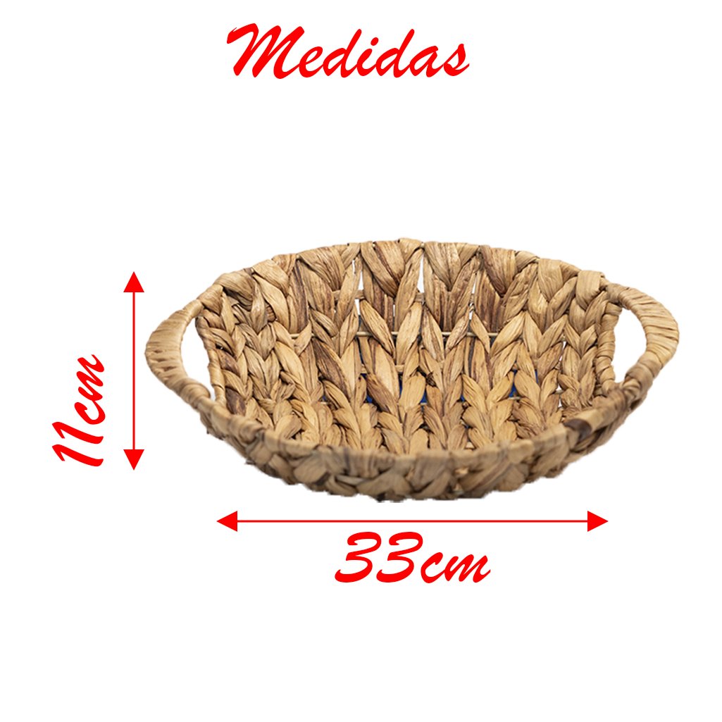 Cesto Redondo Fruteira Enfeite Palha Seagrass Natural 33cm