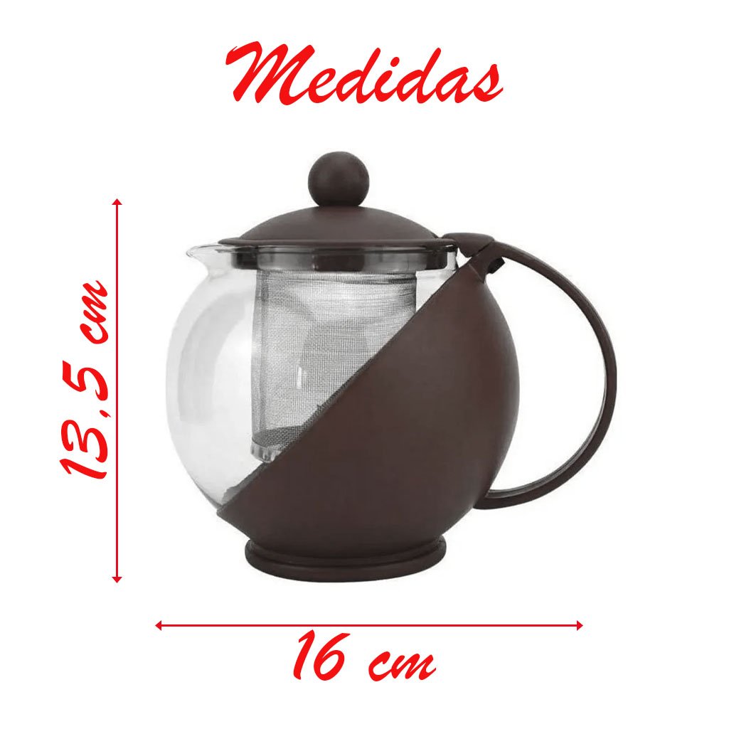 Chaleira Bule De Vidro E Plástico Para Chá Com Infusor Interno 750ml