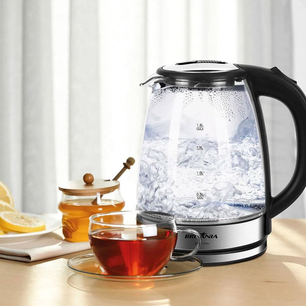 Chaleira Elétrica Jarra De Vidro Cristal LED Azul 1,8 Litros 127V
