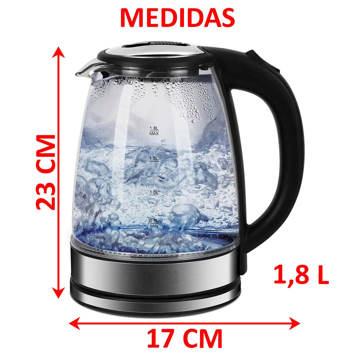 Chaleira Elétrica Jarra De Vidro Cristal LED Azul 1,8 Litros 220V