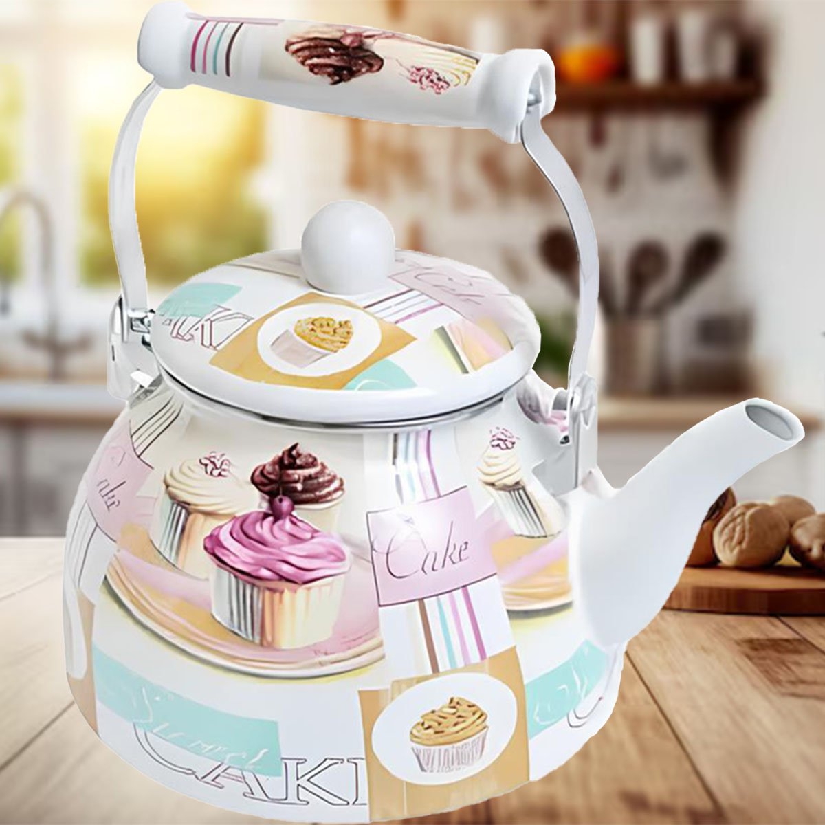 Chaleira Esmaltada Bico De Ganso Retrô Cake Vintage De 2,5L