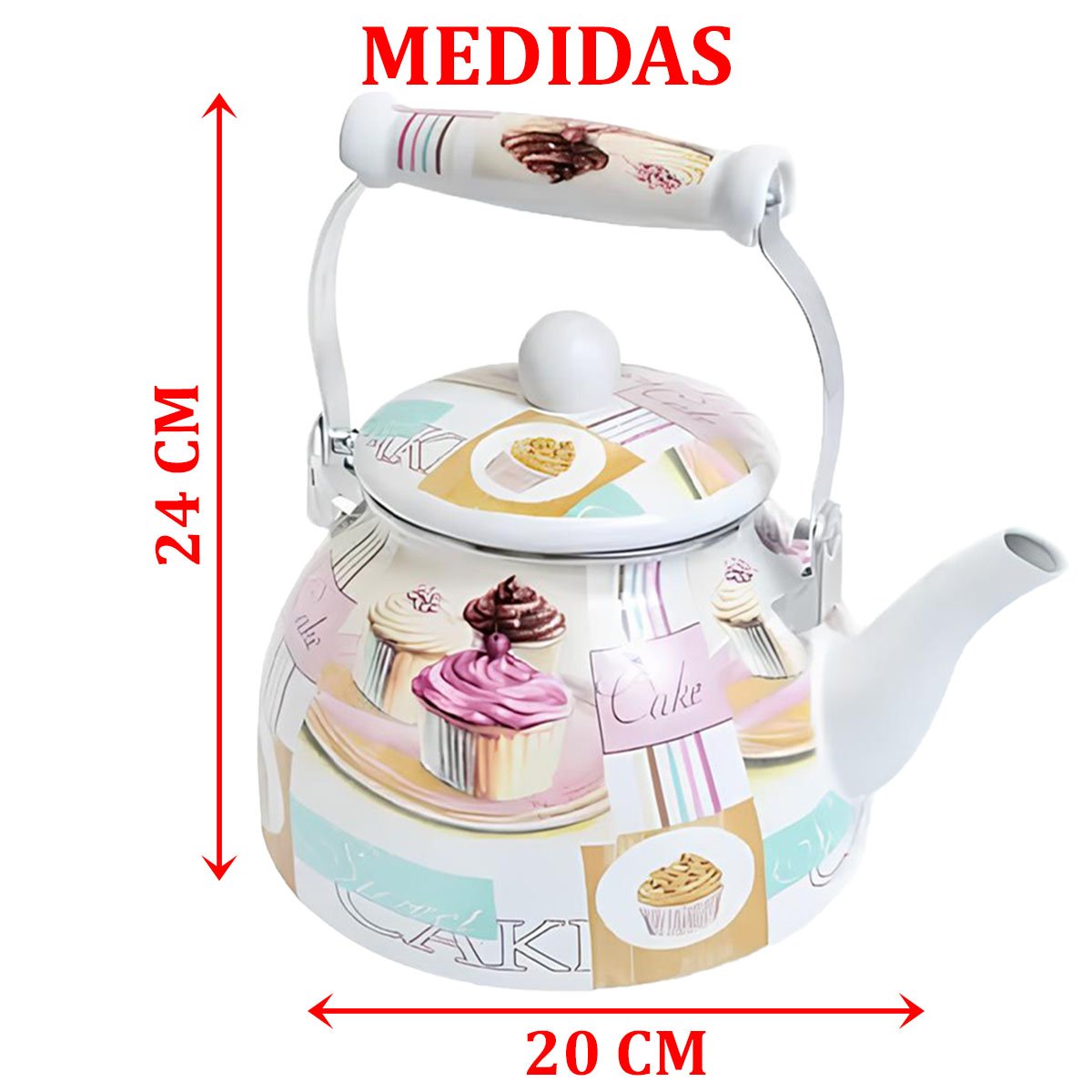 Chaleira Esmaltada Bico De Ganso Retrô Cake Vintage De 2,5L