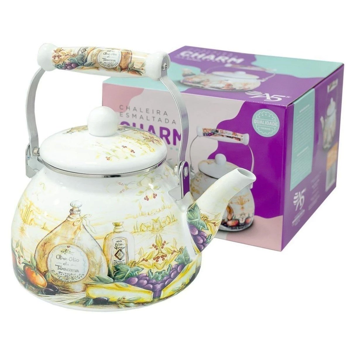 Chaleira Esmaltada Bico De Ganso Retrô Italiana Vintage 2,5L