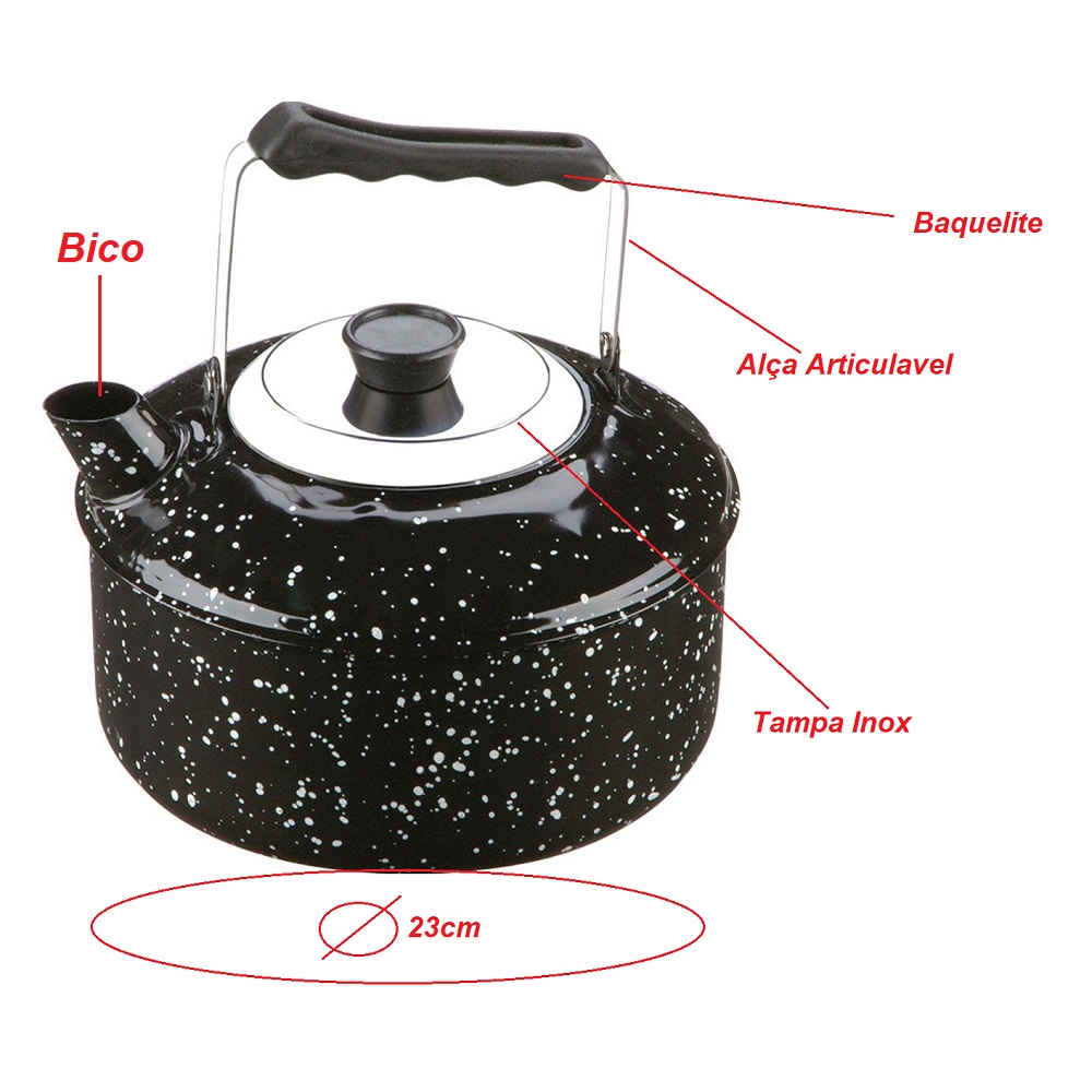 Chaleira Esmaltada Grande 3 Litros com Alça Articulável e Tampa 