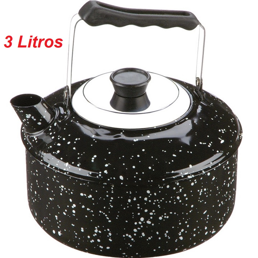 Chaleira Esmaltada Grande 3 Litros com Alça Articulável e Tampa 