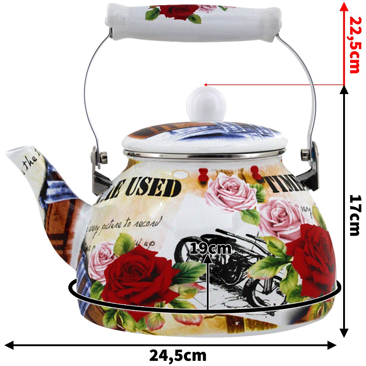 Chaleira Premium Aço Esmaltada Retrô Vintage 2,5L Bike