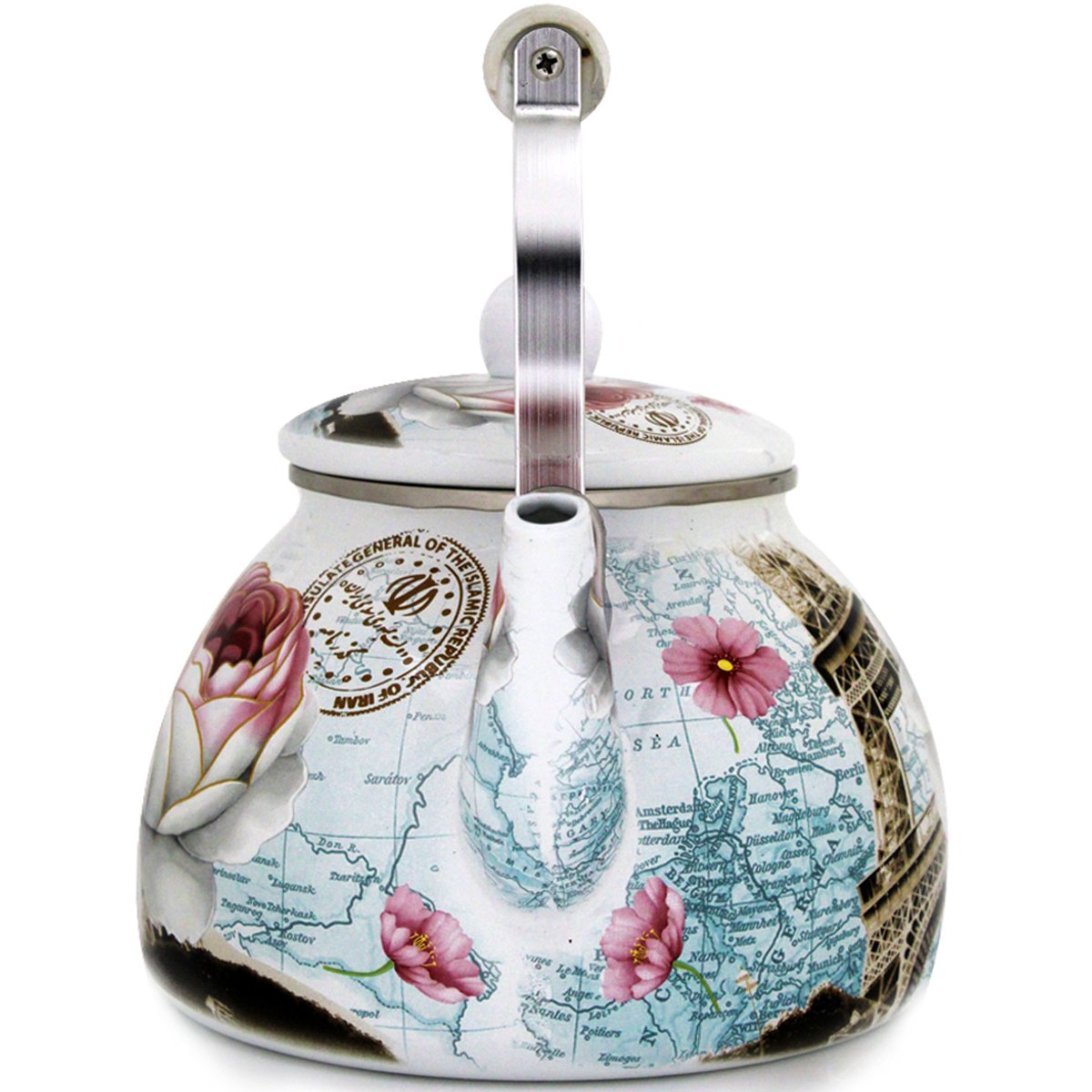 Chaleira Premium Aço Esmaltada Retrô Vintage 2,5L Paris Rosa