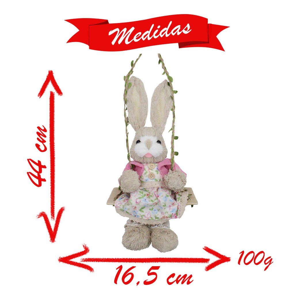 Coelha Balanço de Páscoa Enfeite Decorativo 44cm