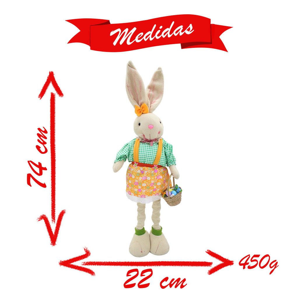 Coelha De Páscoa Ajustável Decoração Enfeite Tecido Coelhinha 74cm