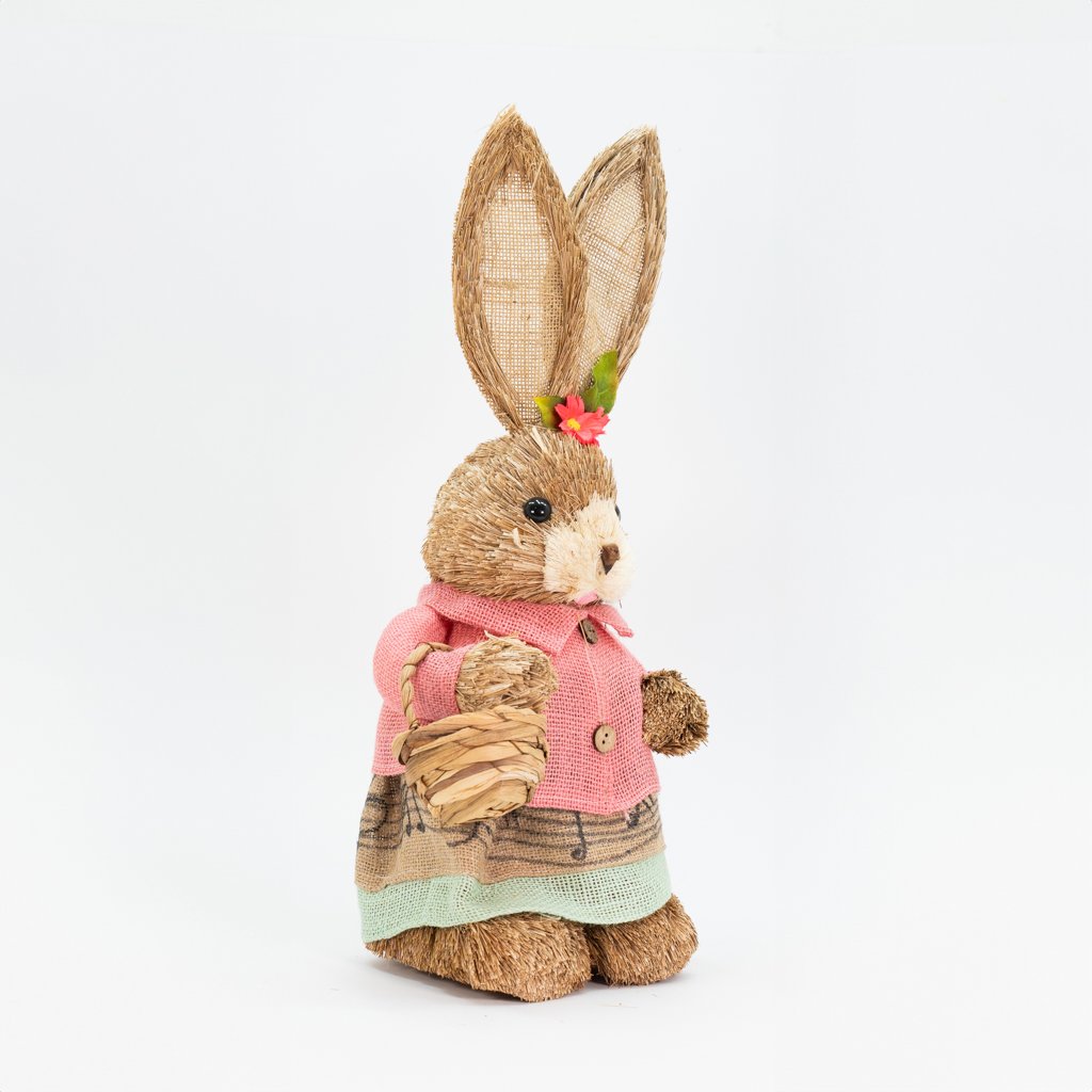 Coelha De Páscoa Decoração Coelhinha com Cestinho de Palha 49cm