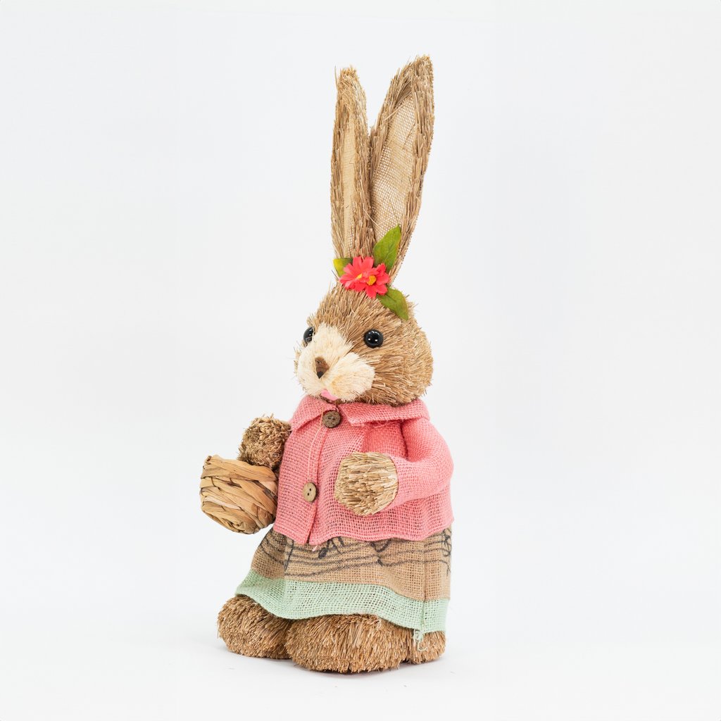 Coelha De Páscoa Decoração Coelhinha com Cestinho de Palha 49cm