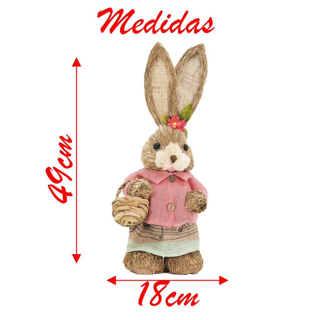 Coelha De Páscoa Decoração Coelhinha com Cestinho de Palha 49cm