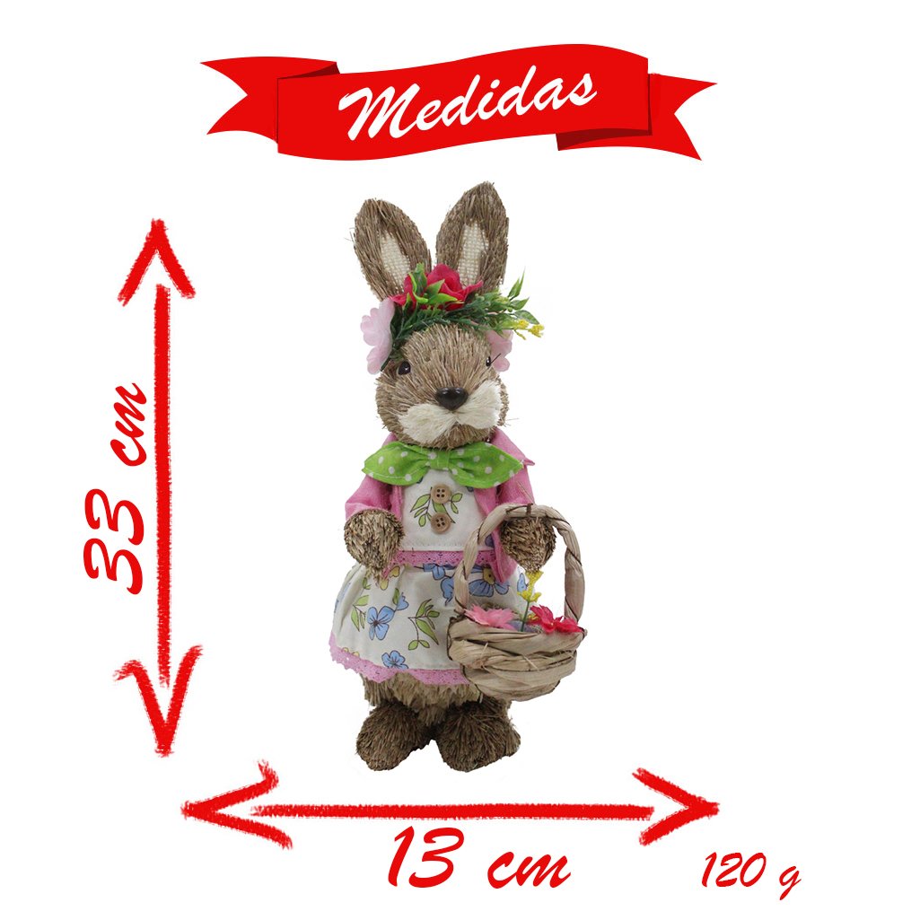 Coelha De Páscoa Decoração Enfeite Coelhinha 33cm