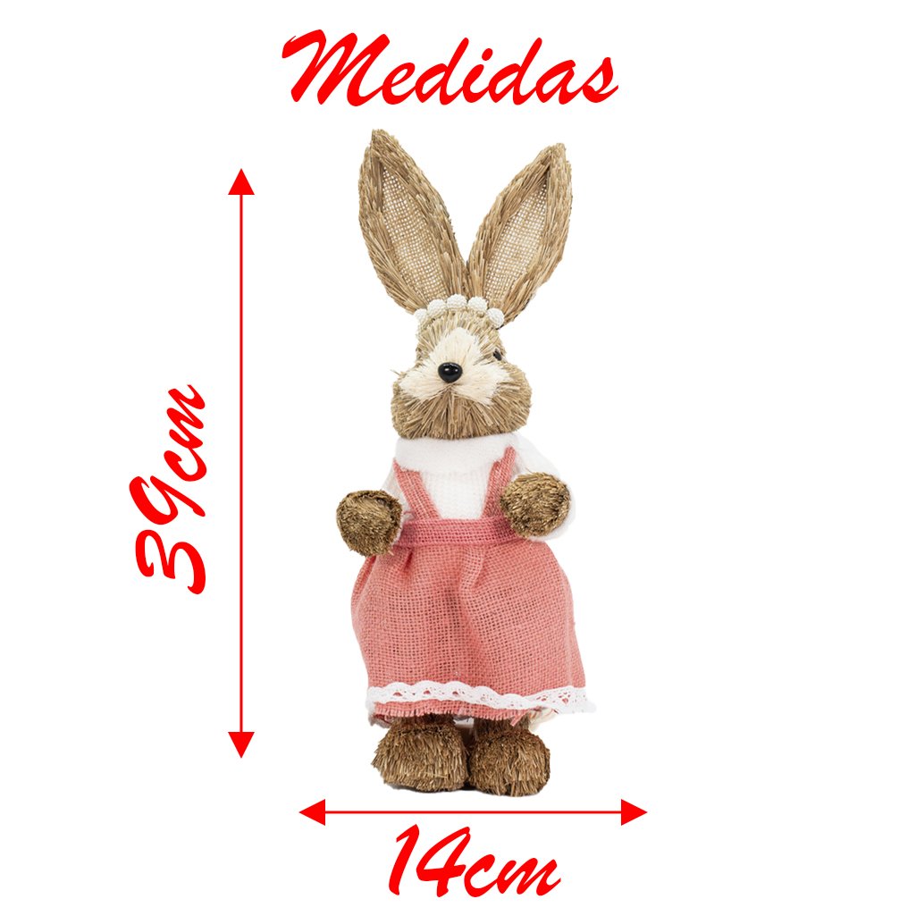 Coelha De Páscoa Decoração Enfeite em Palha Coelhinha 39cm
