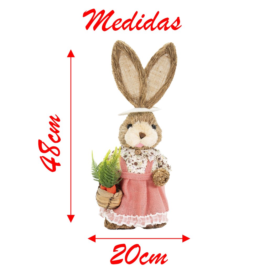 Coelha De Páscoa Decoração Enfeite em Palha Coelhinha 45cm