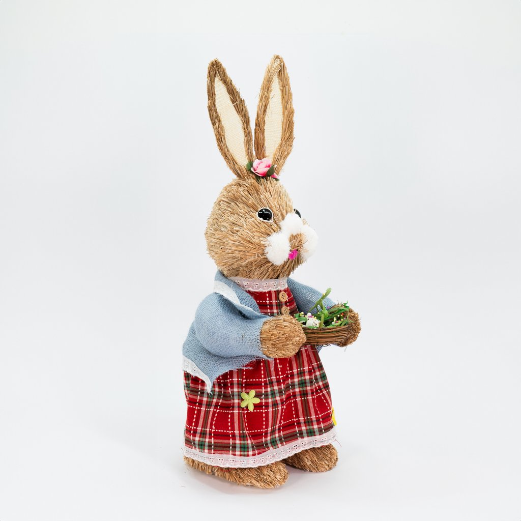 Coelha De Páscoa Decoração Enfeite em Palha Coelhinha Xadrez 54cm