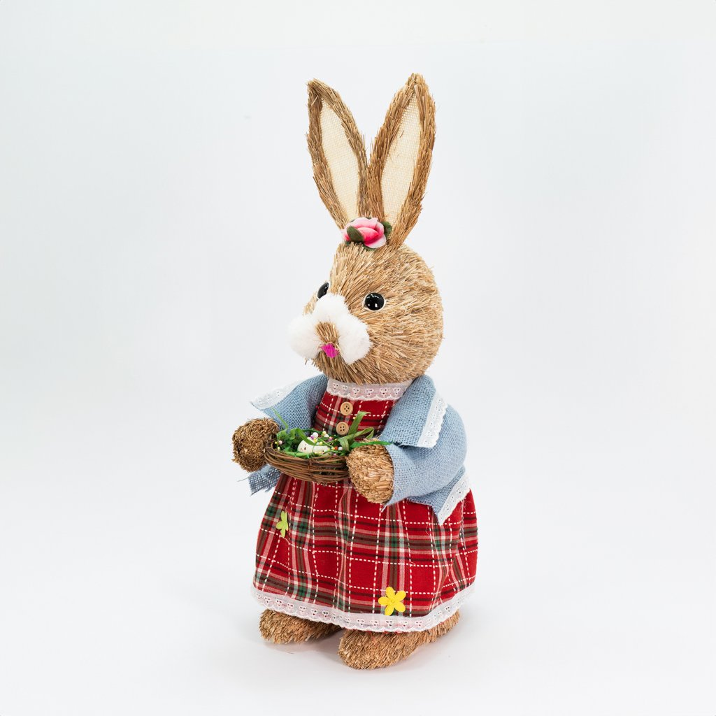Coelha De Páscoa Decoração Enfeite em Palha Coelhinha Xadrez 54cm