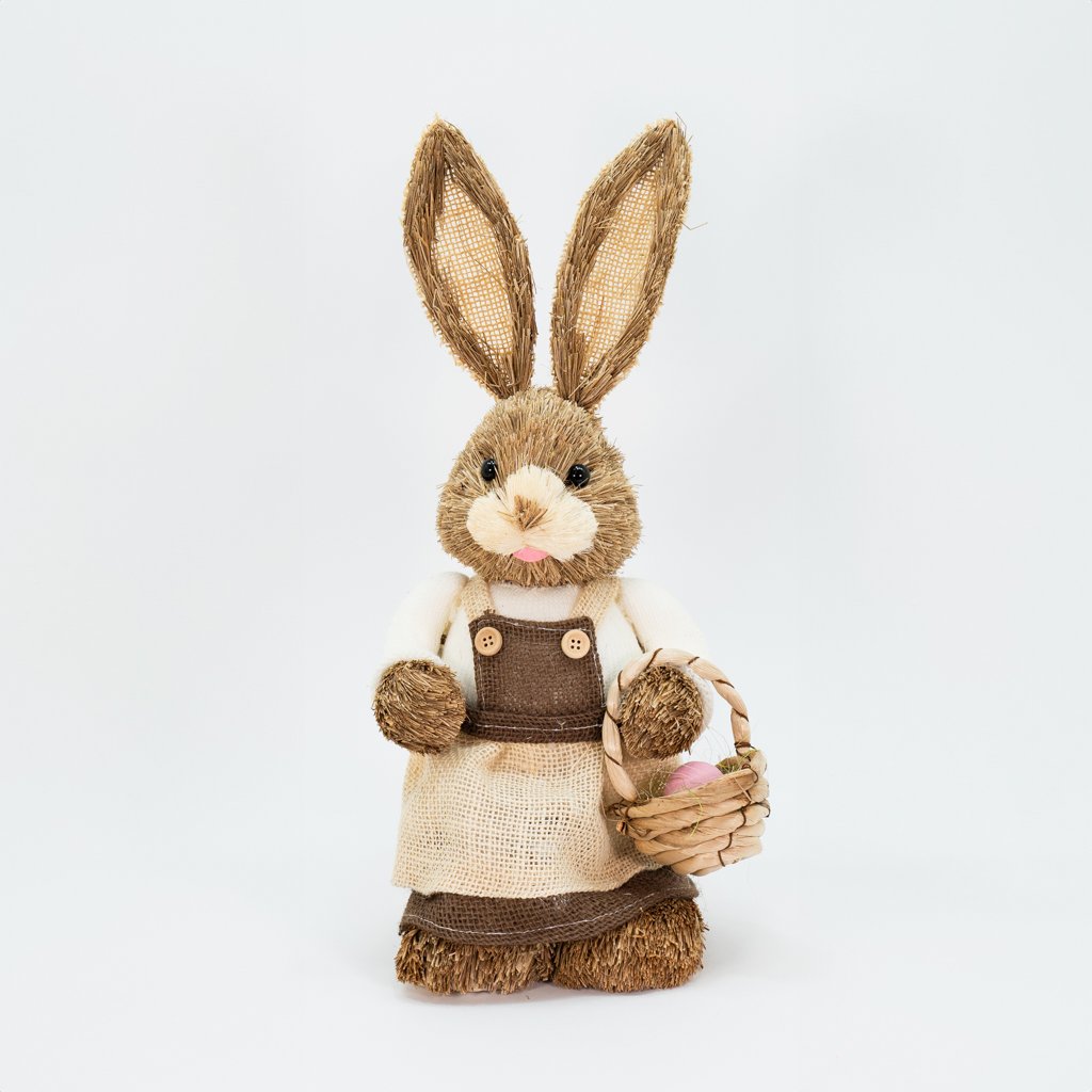 Coelha De Páscoa Decoração de Palha Coelhinha Trabalhadora 46cm