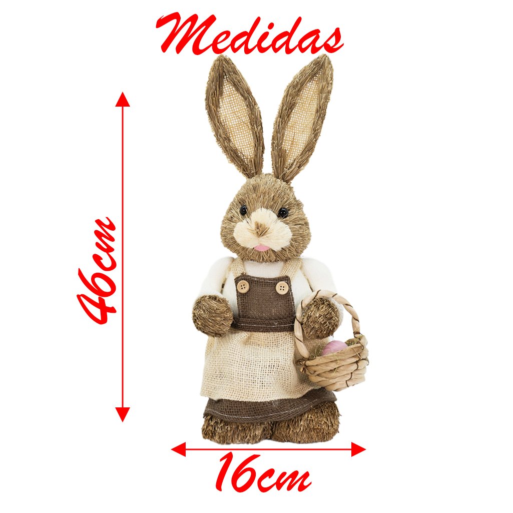 Coelha De Páscoa Decoração de Palha Coelhinha Trabalhadora 46cm
