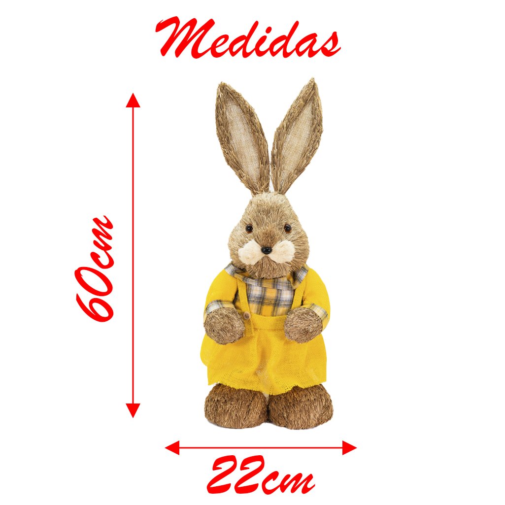 Coelha De Páscoa Decoração em Palha Coelhinha Amarela 60cm