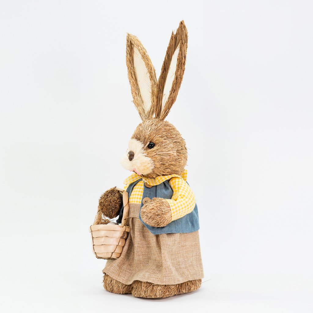 Coelha De Páscoa Decoração em Palha Coelhinha Camponesa 47cm